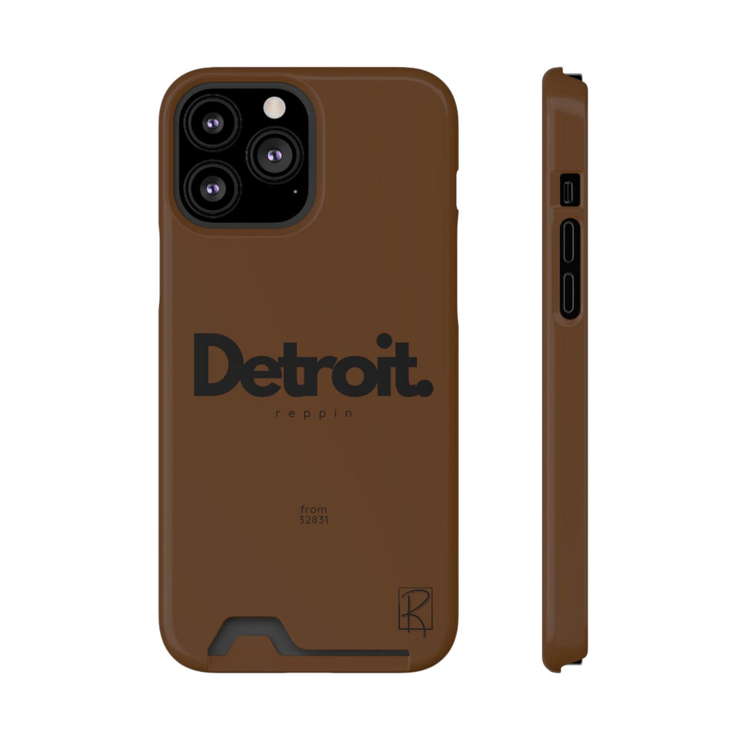 Brown Phone Case With Card Holder by Reppin Brand