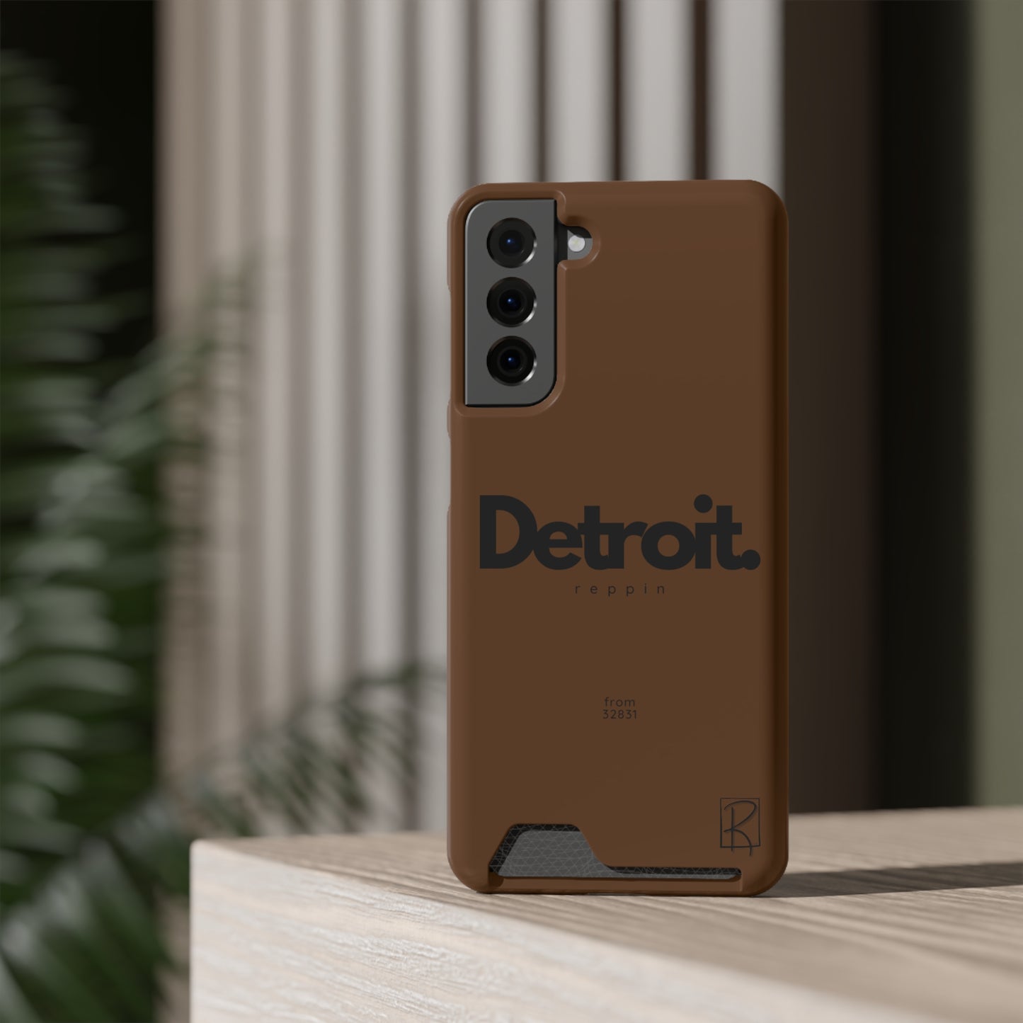 Brown Phone Case With Card Holder by Reppin Brand