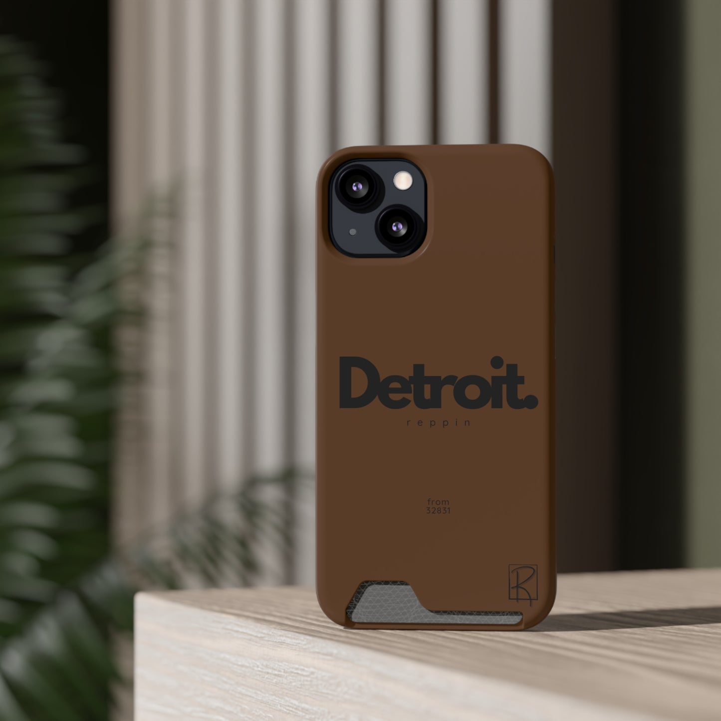 Brown Phone Case With Card Holder by Reppin Brand