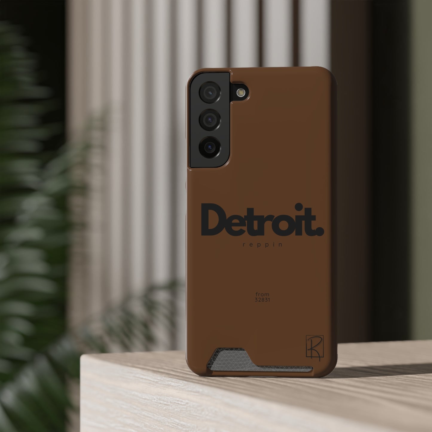 Brown Phone Case With Card Holder by Reppin Brand