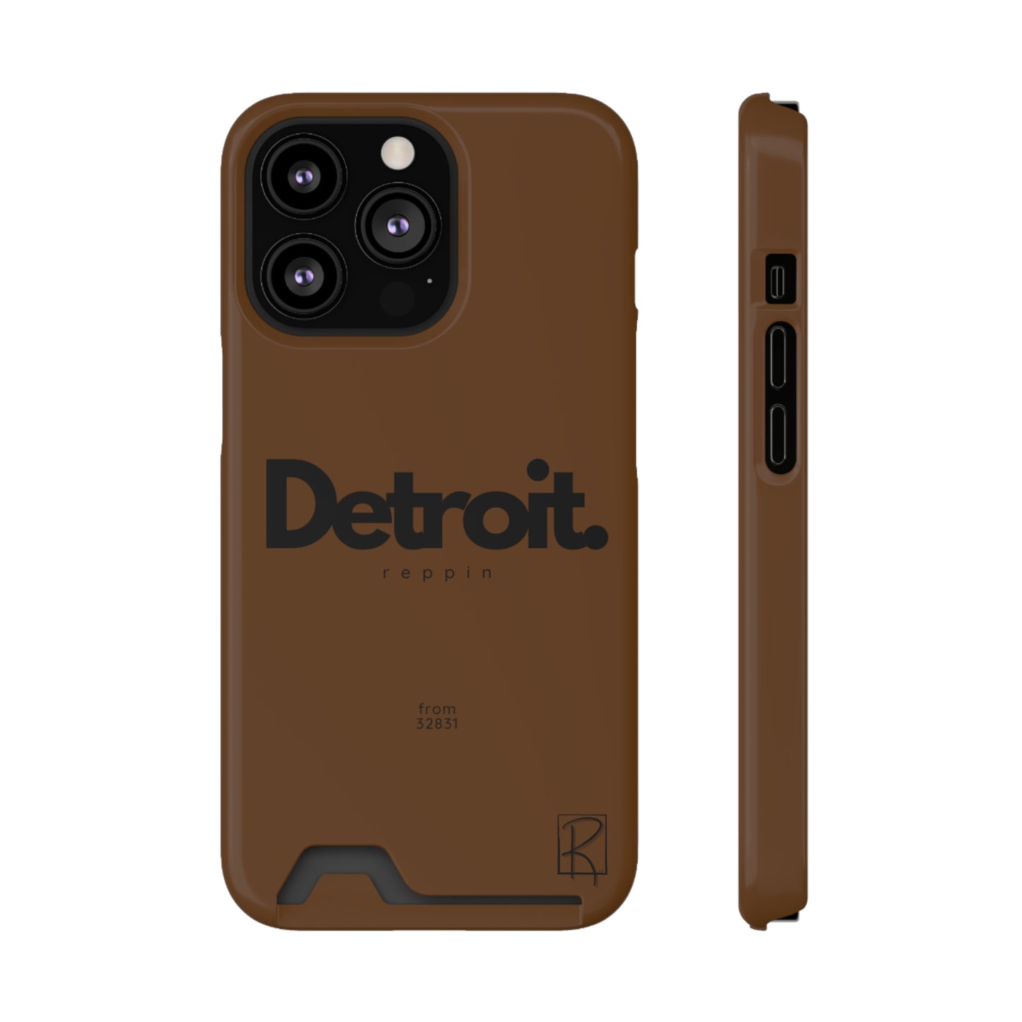 Brown Phone Case With Card Holder by Reppin Brand