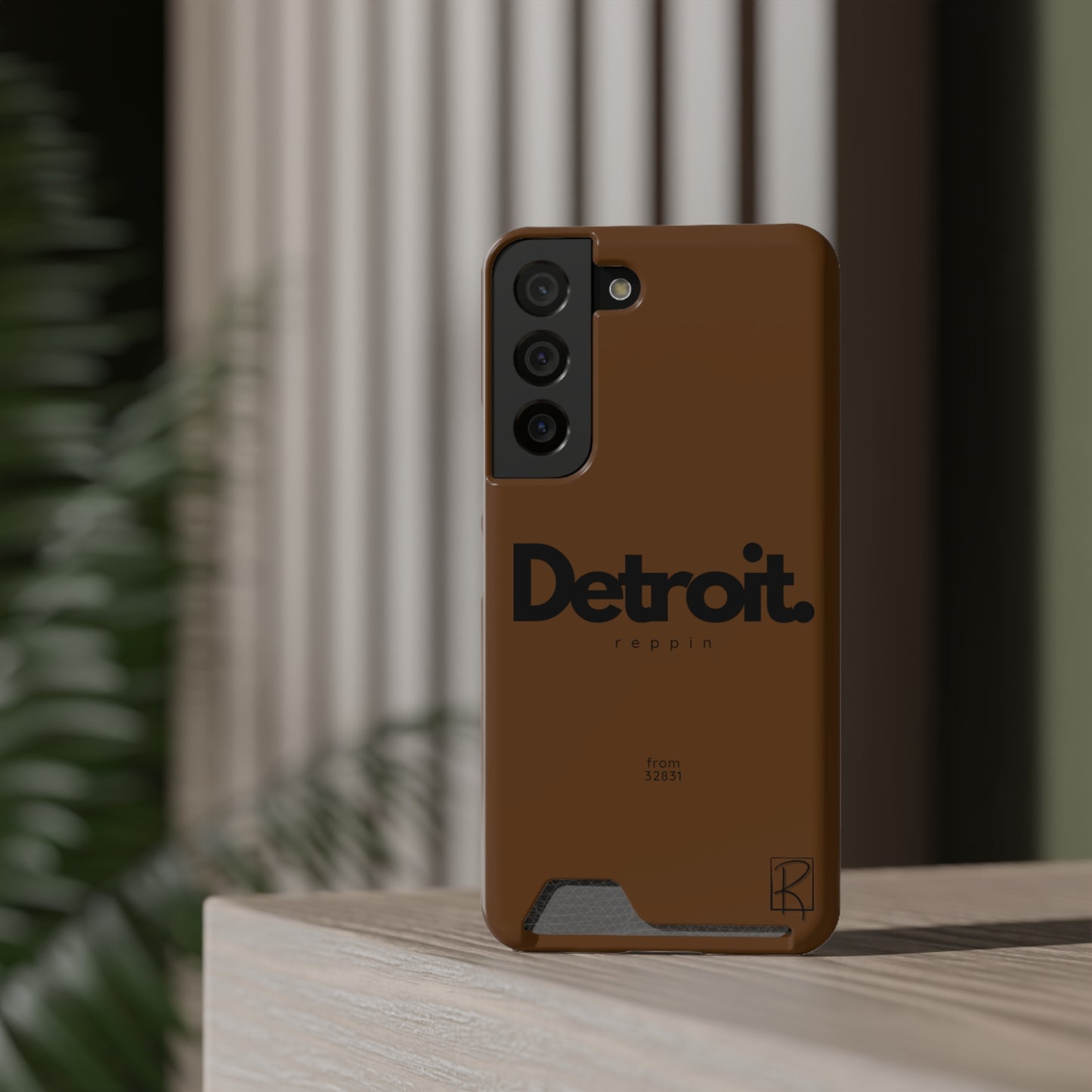 Brown Phone Case With Card Holder by Reppin Brand